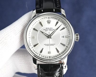 Rolex Daydate Men 8215 Movement 40mm 316L Steel 48h Black/Brown Calfskin Leather Band Watch